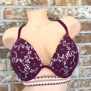 Shade & Shore Maroon Lace Bikini Top Sz 36DD